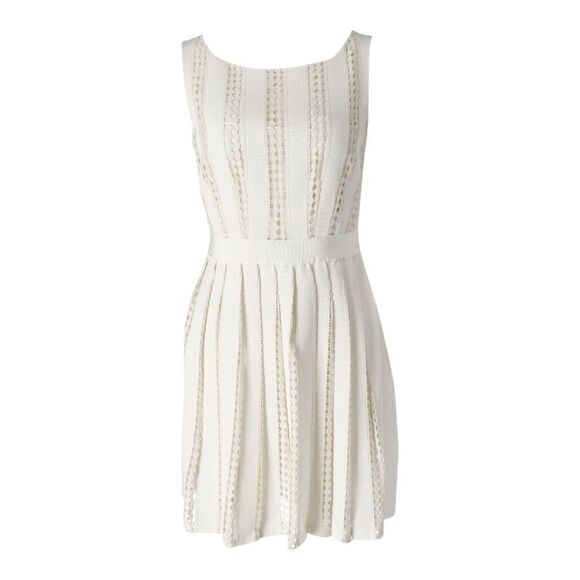 Moschino Perforated Pleated Dress in Cream Cotton